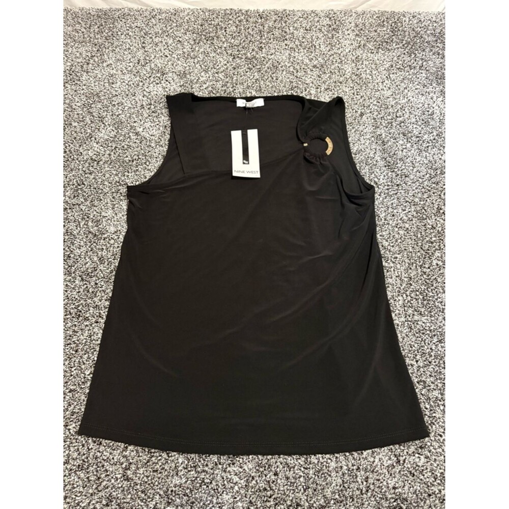 NWT Nine West Black Sleeveless gold Ring-Accent Top size medium